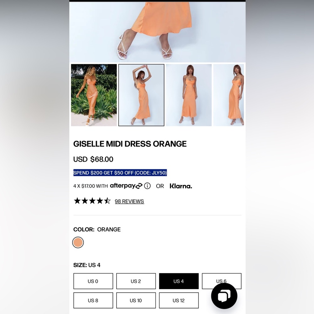 GISELLE MIDI DRESS ORANGE - Princess Polly - Picture 4 of 4